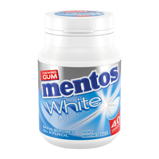 MENTOS WHITE CHEWING GUM SANS SUCRES MENTHE DOUCE MENTOS BOITE PLASTIQUE 60G/6