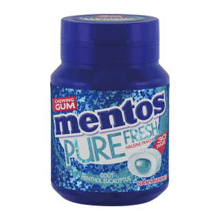 MENTOS PURE FRESH CHEWING GUM SANS SUCRES MENTHOL EUCALYPTUS MENTOS BOITE PLASTIQUE 60G /6