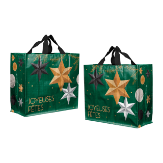 SAC CABAS PP VERT ETOILES 440+200X400MM/125