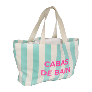 SAC COTON CABAS BAIN TURQUOISE 640+150X360MM/50